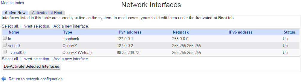 Virtualmin network interfaces