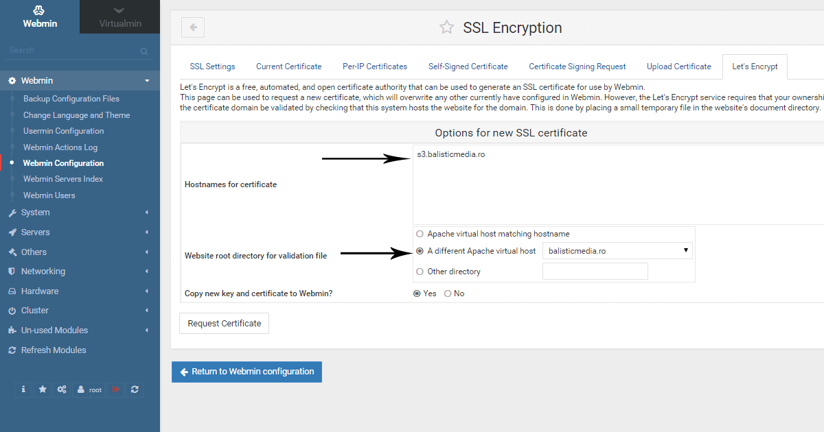 ssl encryption webmin letsencrypt