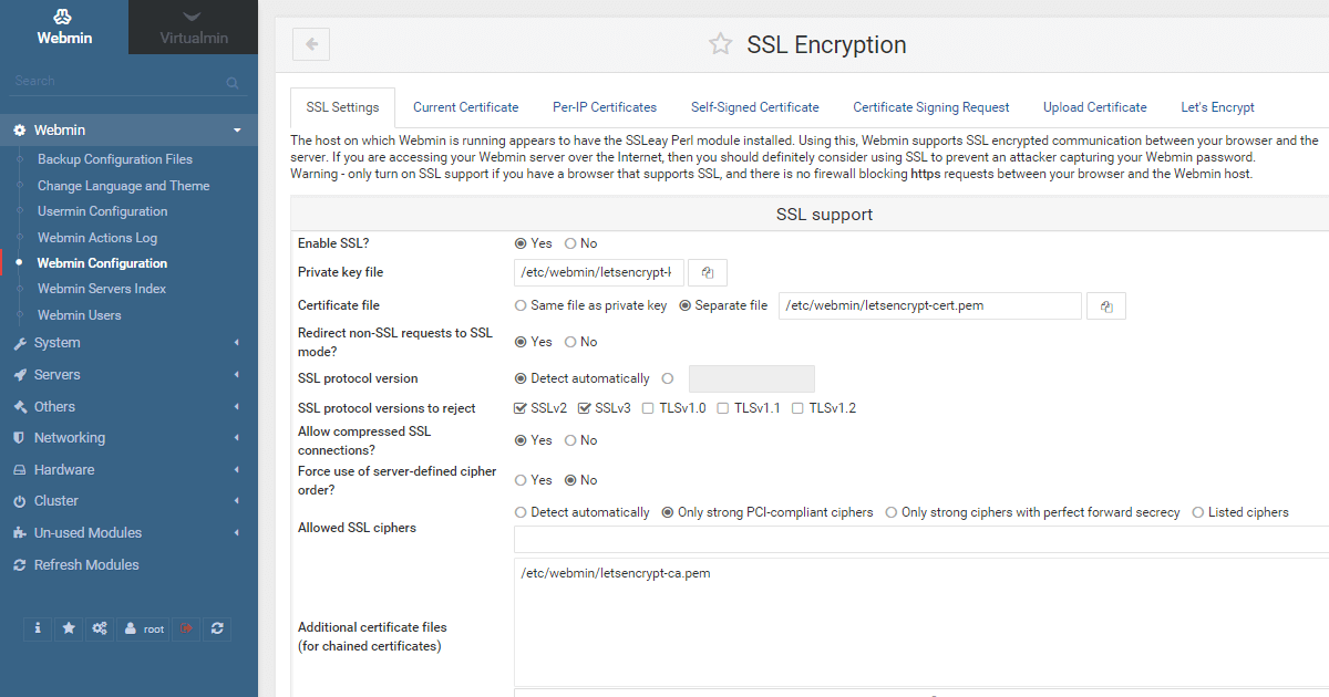 ssl encryption webmin