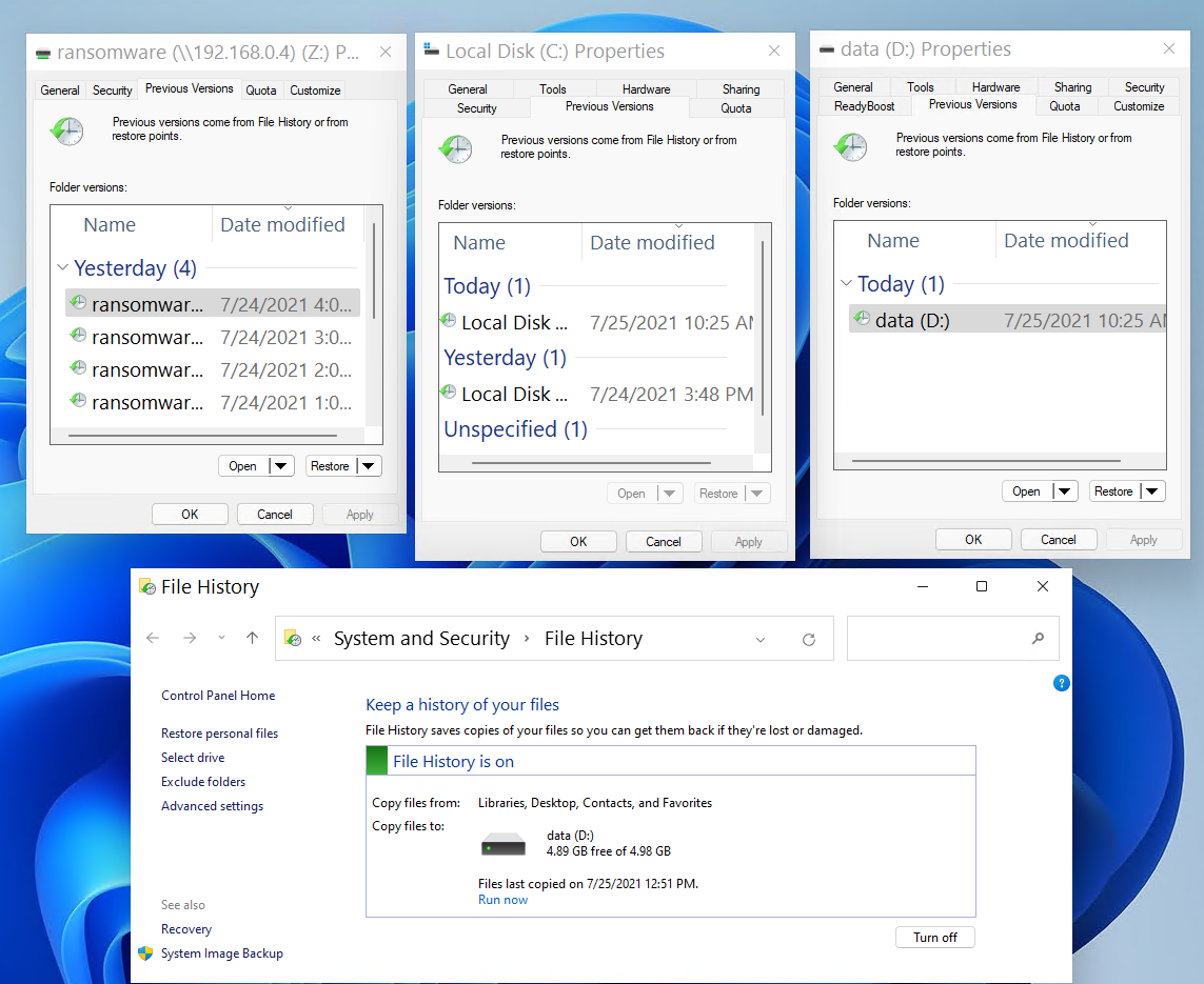 ransomware previous versions VSS windows